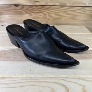 Bag Het Womens Shoes 7.5 8 EU 38 Black Leather Mules Pointy ToesMade in Italy